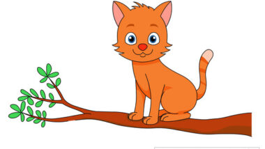 cat sitting on edge tree branch clipart