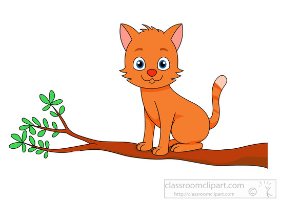 cat sitting on edge tree branch clipart